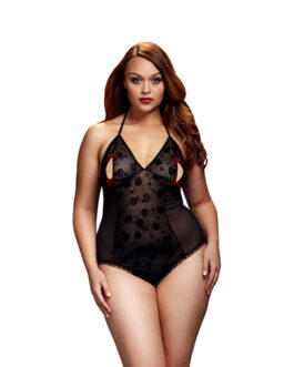 Body – Baci Black Lace Bodysuit and Bra Slits Red Bow Queen Size